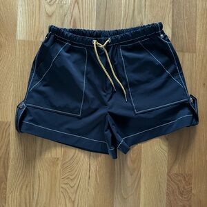 Ganni Black Shorts with White Stitching